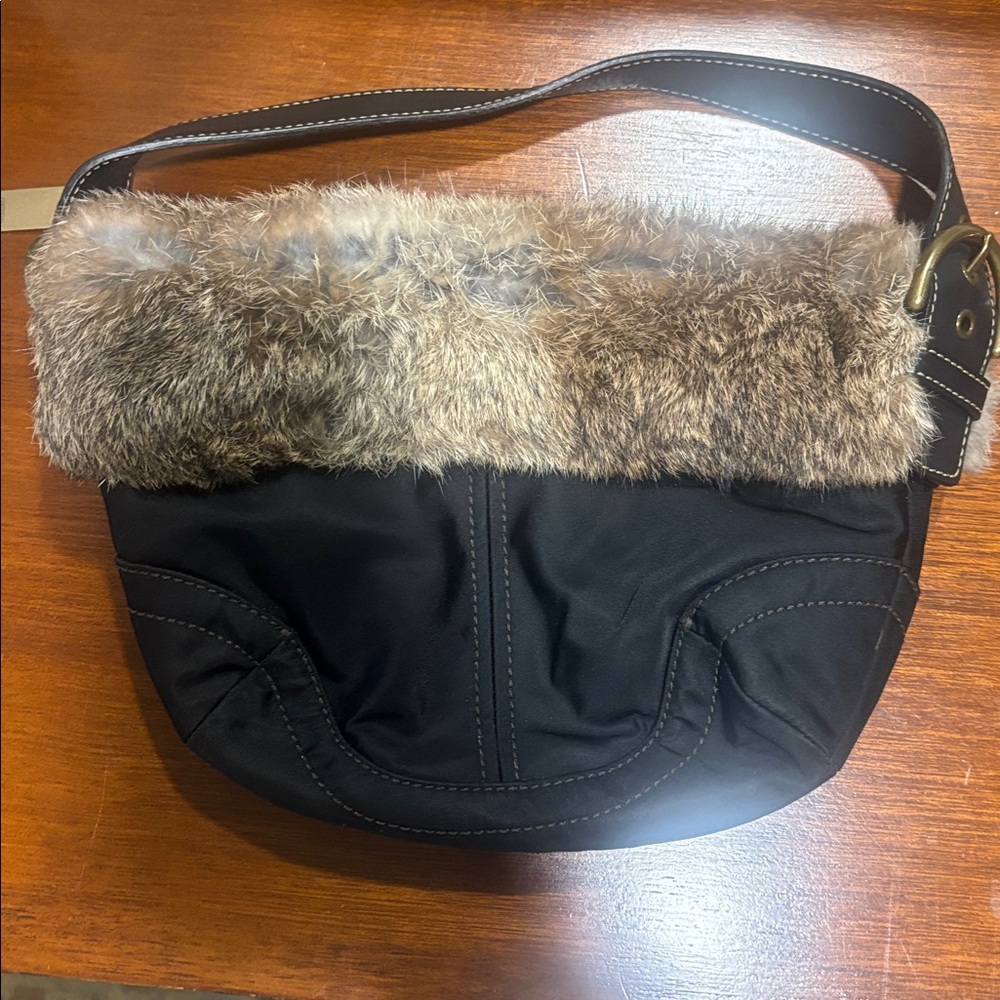 Coach purse with rabbit fur trim